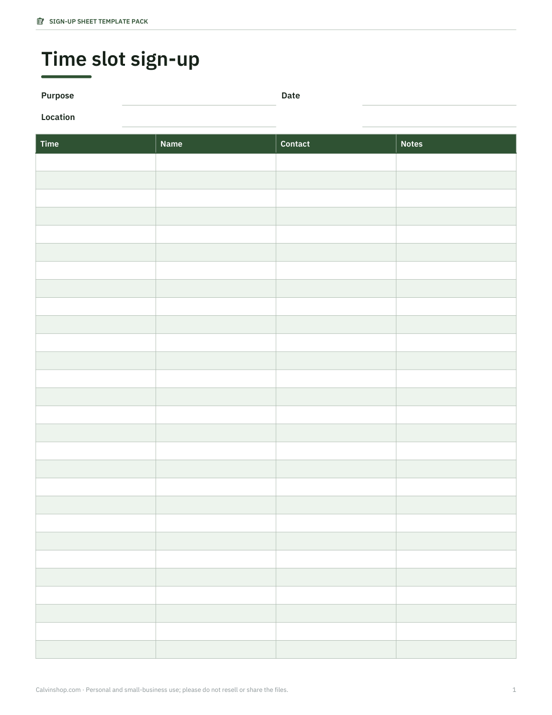 Preview of the first page of Time slot sign-up