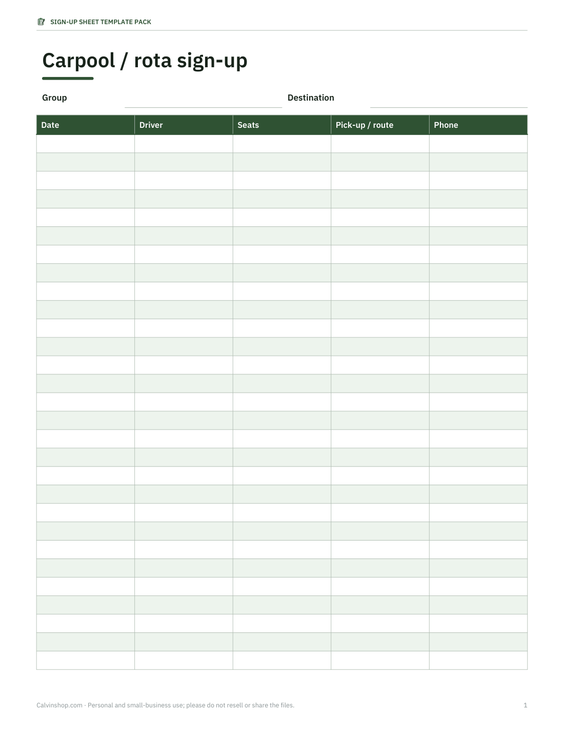 Preview of the first page of Carpool rota
